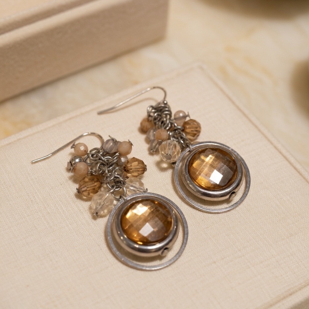 Handmade Smoky Amber Drop Earrings - Women Jewelry